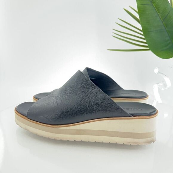Vince Sarria Sandals Women's Size 9.5 Black Leather Platform Slide Comfy Wedge - Picture 9 of 16